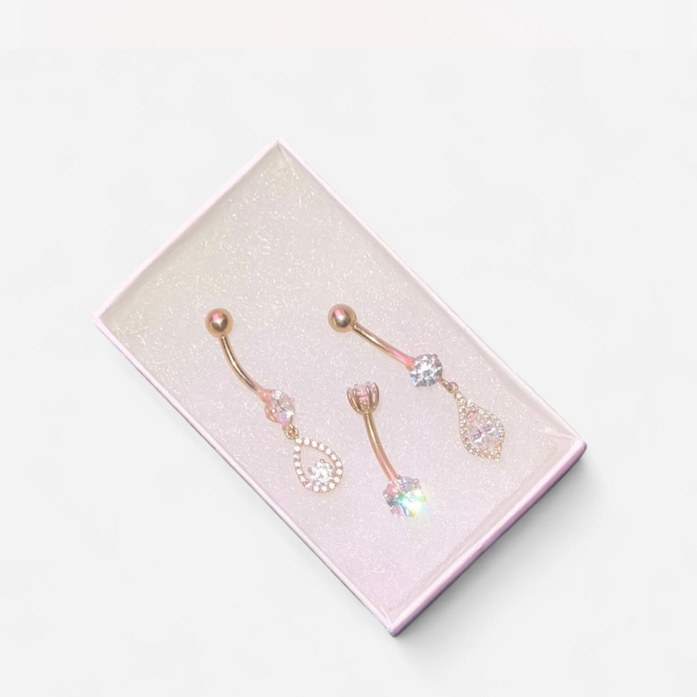 Elegant Gold and Silver Belly Button Ring Set